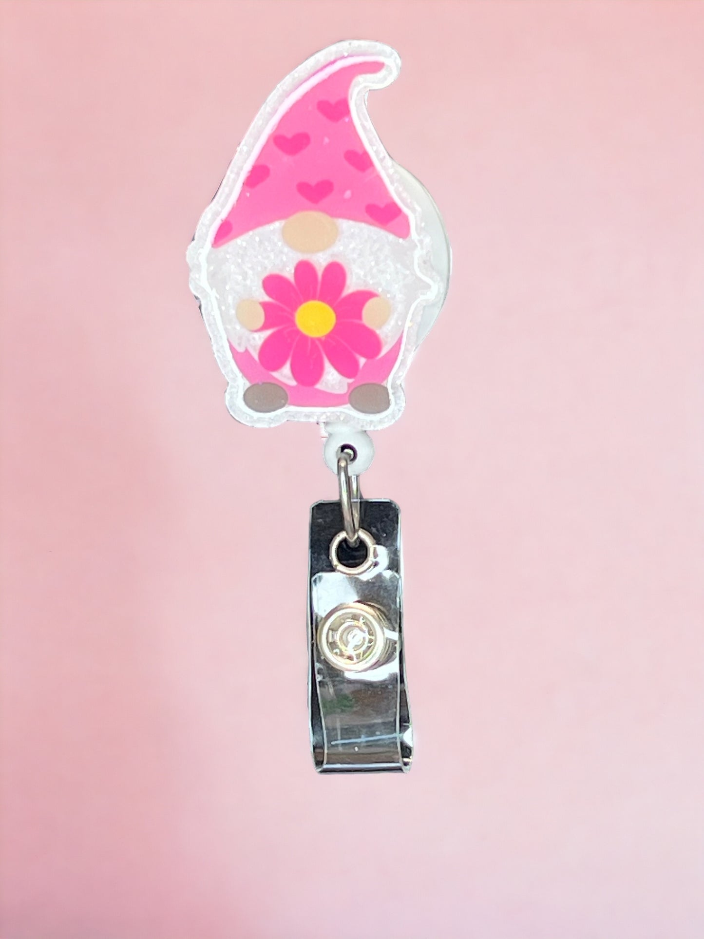 Pink Flower Gnome2 Badge Reel